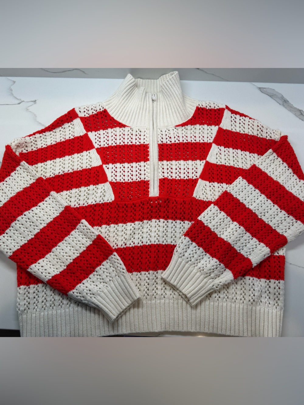 a new day❤️🤍 Half-Zip Knit Sweater🤍❤️ - Picture 2 of 8